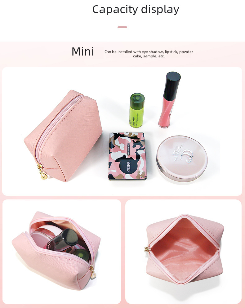 Cross-border Dopamine PU Leather Makeup Storage Octagonal Small Square Bag Simple Solid Color Gift Cosmetic Bag