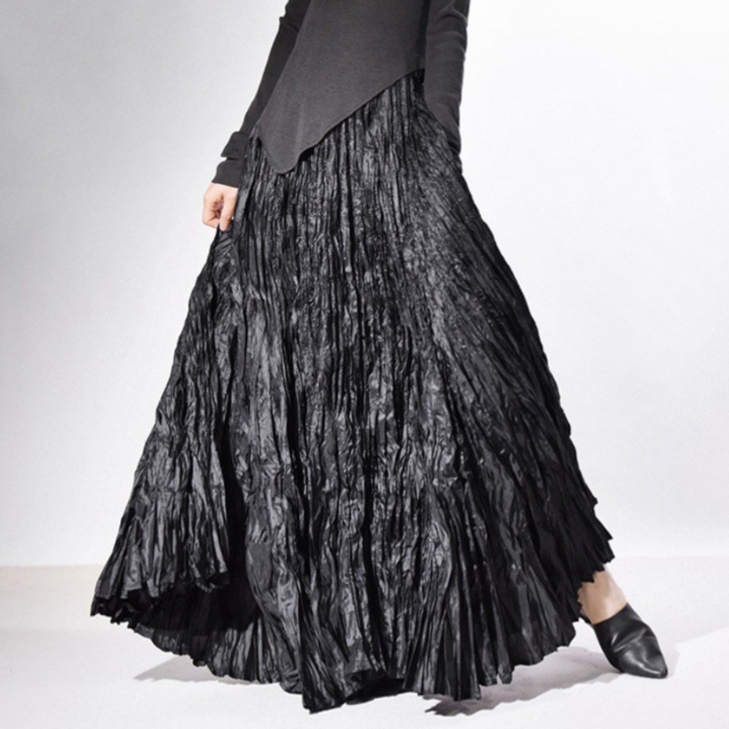 Cross-Border Aliexpress Hot-Selling Textured Pleated Skirt for Women 2026 Spring Style Large Hem High Waist Long Skirt Simple Skirt