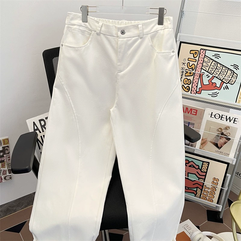 Design trousers, white jeans, loose straight fit