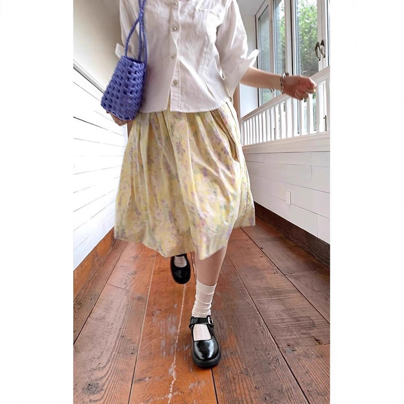 Creamy Yellow Elastic Waist Lined Popular Age-Reducing Sweet Girl Wears Skirt Mid-Skirt Xiaohongshu Creamy Yellow Elastic Waist Lined Popular Age-Reducing Sweet Girl Wears Skirt Mid-Skirt Xiaohongshu