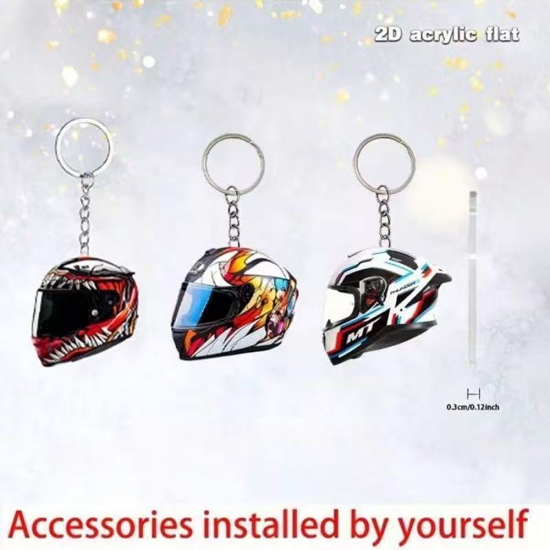 Cross-Border New Acrylic Flat Dynamic Helmet Keychain Car Pendant Home Decoration Keychain Cross-Border New Acrylic Flat Dynamic Helmet Keychain Car Pendant Home Decoration Keychain