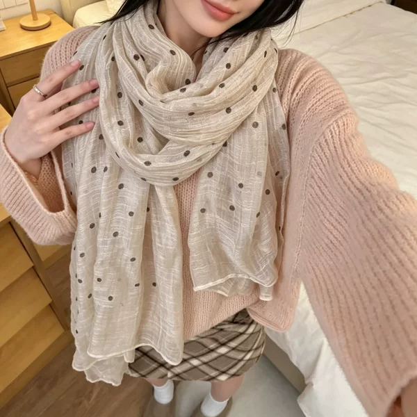 Korean-style polka dot pleated textured long scarf for women, autumn and winter, sweet and versatile, flowing shawl, wholesale
