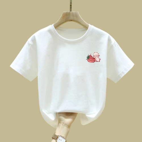 2122# Girls' Summer Wear 2025 Korean Version Loose and Fashionable Short-sleeved T-shirt for Children 