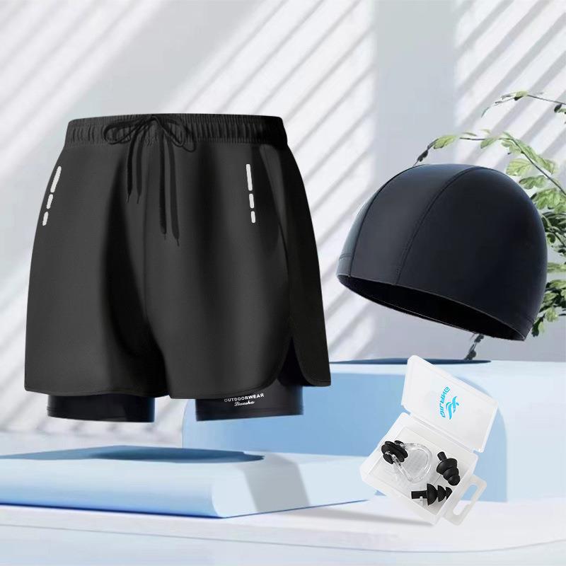 다크 그레이 (수영 트렁크 + 수영 모자 + 코 클립 귀마개)