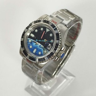 Men's Watch 40mm Stainless Steel Mechanical Watch Green Luminous Dial Full Sand with Case Suitable for Nh35 Movement