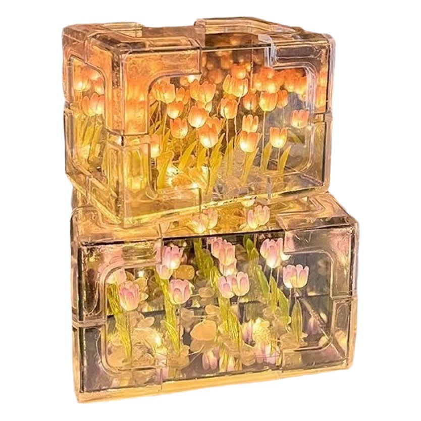 Lámpara artesanal Tulip DIY con cubo acrílico, luz nocturna de mar, productos semiacabados de fábrica al por mayor