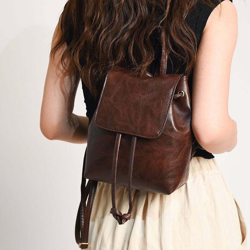 2026 New Women's Bag Backpack Spring and Summer Simple Versatile Niche Retro Brown Drawstring Shoulder Bag Women's Bag New 2026 New Women's Bag Backpack Spring and Summer Simple Versatile Niche Retro Brown Drawstring Shoulder Bag Women's Bag New