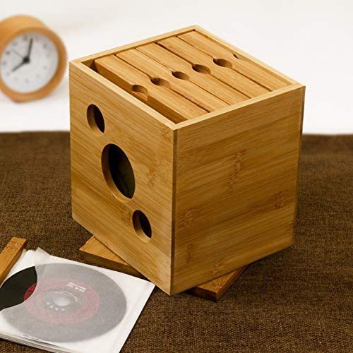 Bamboo CD stand storage box case CD organizer Holder stand Rotatable display stand media storage wooden box