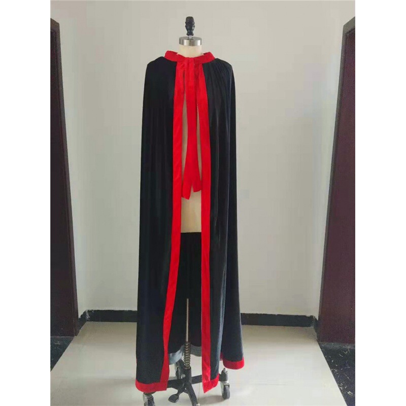 Unisex Hatless Cloak Black Red-rimmed Tang Suit Retro Lace-up Cloak Traditional Hanfu Stage Dress