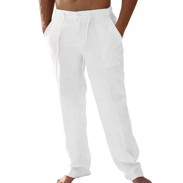 X 77664 Linen Drawstring Straight Pants Linen Drawstring Straight-Leg Pants