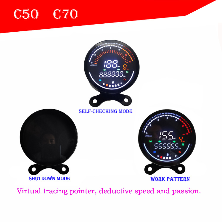 Retro Motorcycle LCD Digital Meter Speedometer Tachometer Odometer