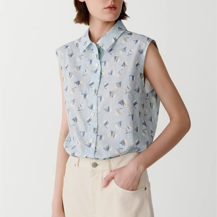 Xiaohe Digital Printed Cotton Sleeveless Shirt Collar Waistcoat Loose Casual Lightweight Simple Versatile Vest Xiaohe Digital Printed Cotton Sleeveless Shirt Collar Waistcoat Loose Casual Lightweight Simple Versatile Vest