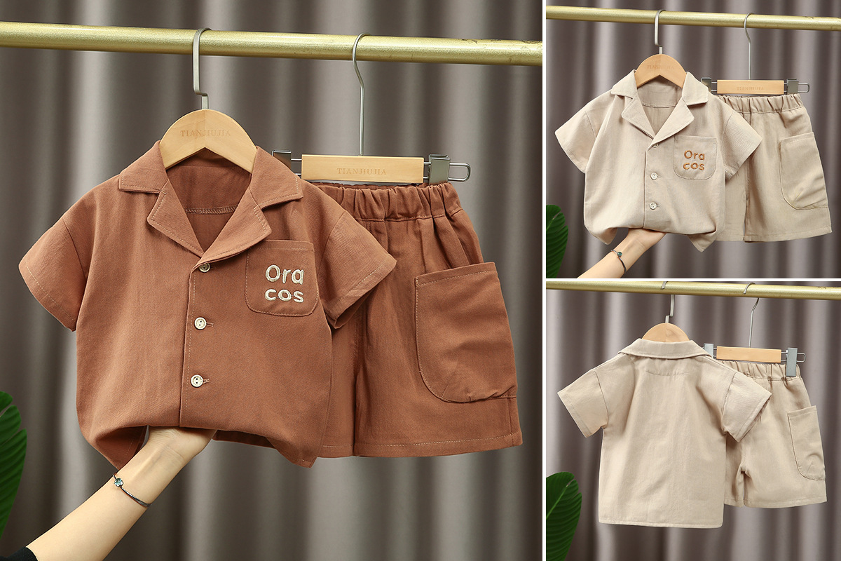 Ensemble d été pour garçon avec col tailleur et manches courtes_voghion.com