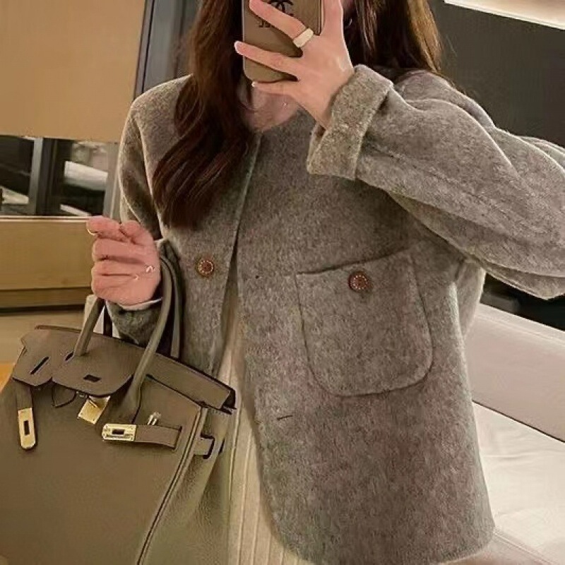 Autumn New Long-haired Short Double-sided Wool Coat Women's Petite Design Sense Small Chanel Style Wool Coat Trendy