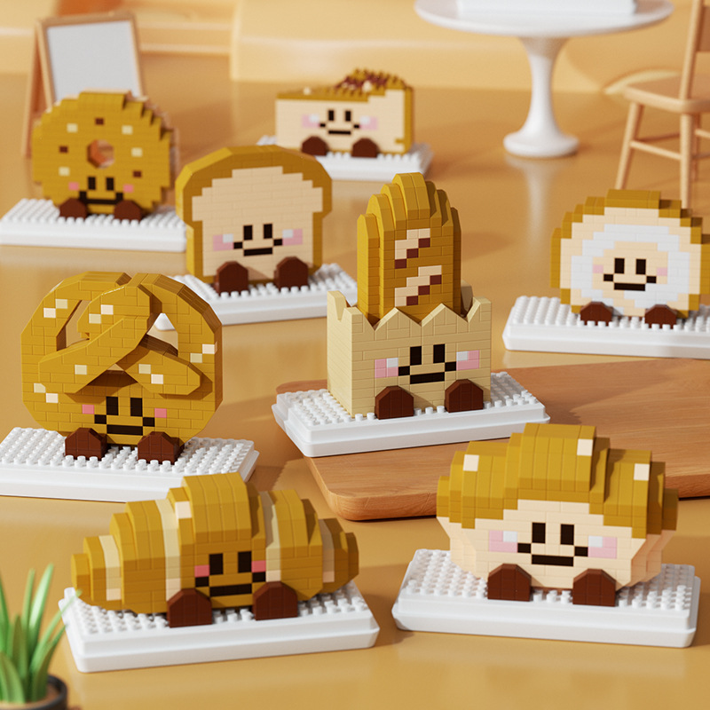 定制外销积木6116系列面包仿真食物拼装玩具摆件三明治法棍牛角包