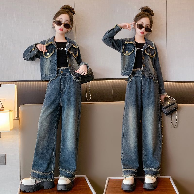 2024 New Style Girls' Autumn Outfit: Stylish and Chic Denim Look for Older Girls - Cool and Stylish Autumn Clothing