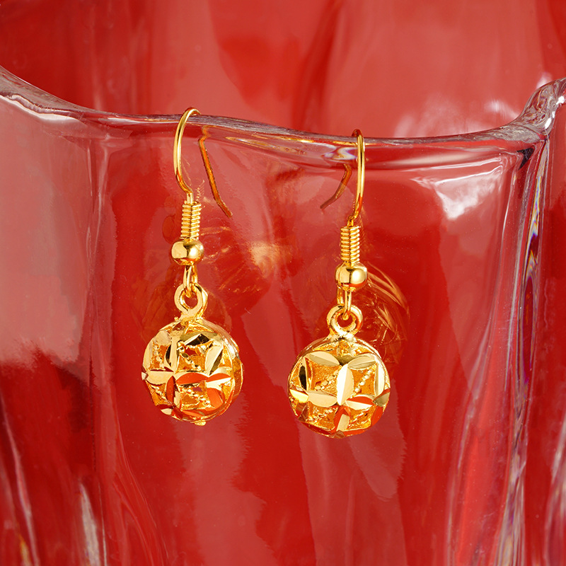 Estilo chino hydrangea gancho Vietnam oro hueco Lucky Ball pendientes retro de la joyería boda Las Mujeres suministro image 3