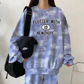 clothing外贸盐系加绒卫衣休闲运动套装女冬季时尚小个子春秋穿搭