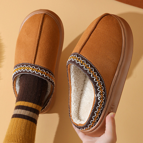 Cross-border best-selling cotton slippers, winter couple thick-soled home pure color warm lined anti-slip cotton slippers