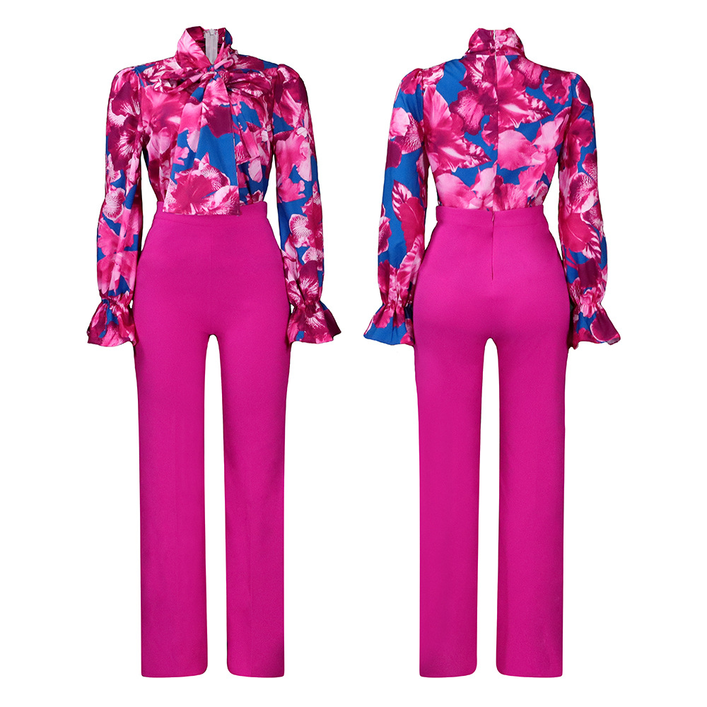 camicie a maniche lunghe stampate casual di grandi dimensioni e pantaloni a gamba larga set due pezzi transfrontalieri_voghion.com