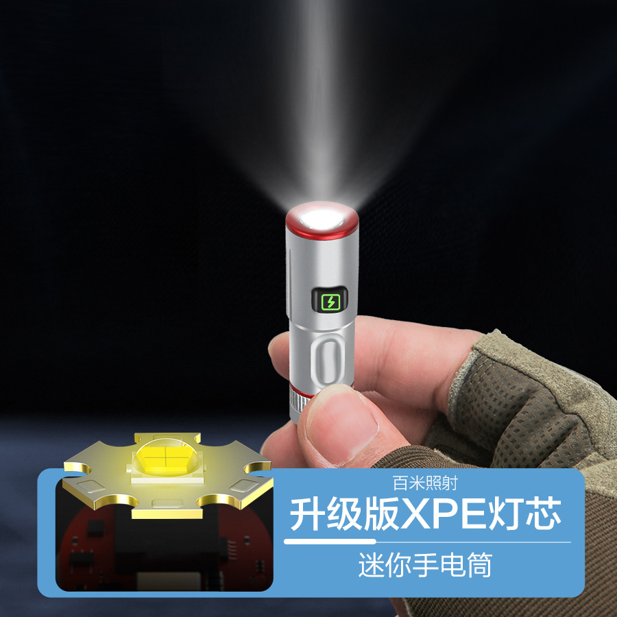 Nuevo transfronterizo LED multifuncional de emisión remota mini antorcha magnética pequeña linterna de collar de aleación de carga rápida tipo C linterna