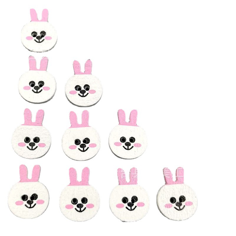 Botón de dibujos animados de madera con fondo blanco de bricolaje, botón de madera con cabeza de conejo lindo pintado con fondo blanco, 50 piezas por paquete