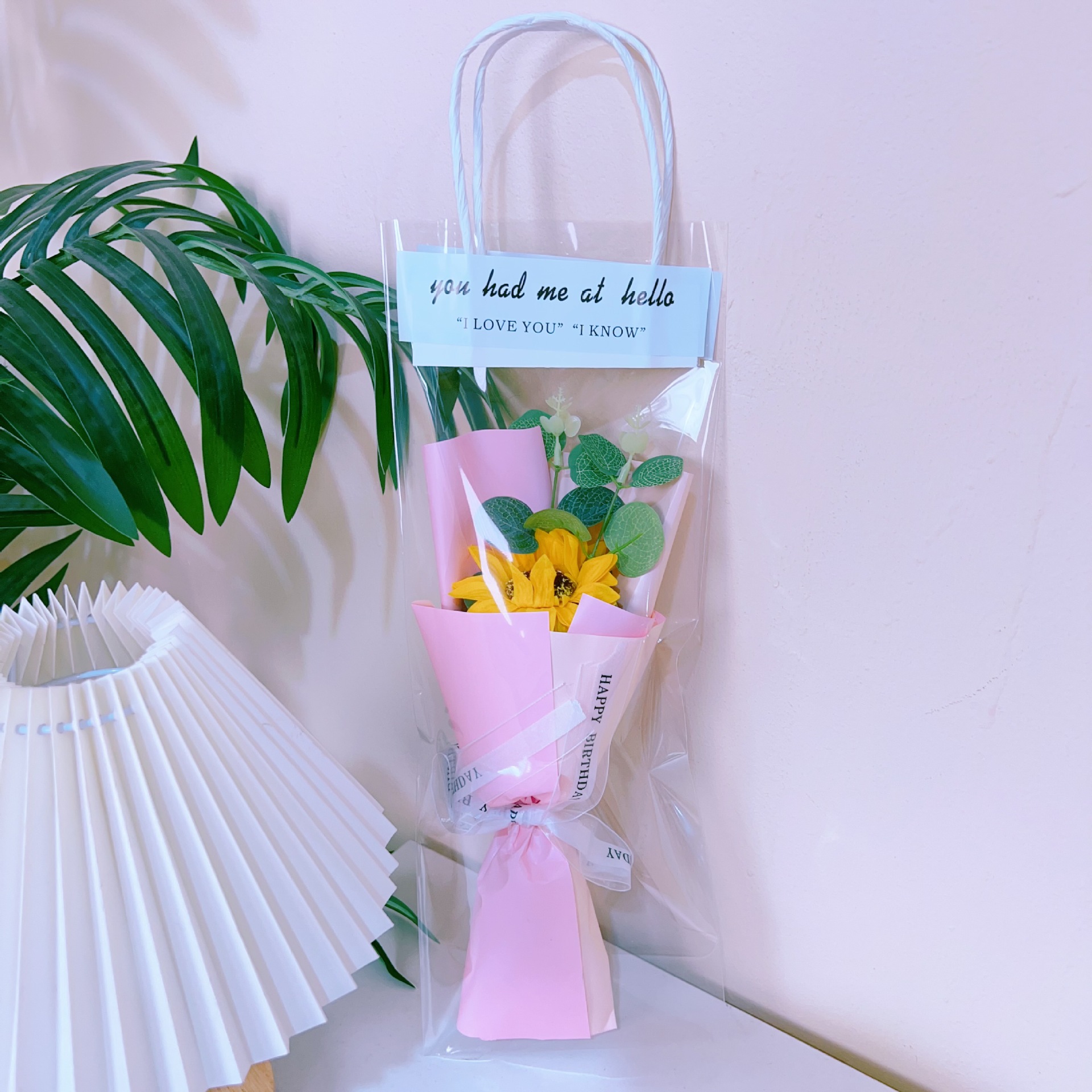 비누꽃 해바라기(핑크색 포장) + 선물가방