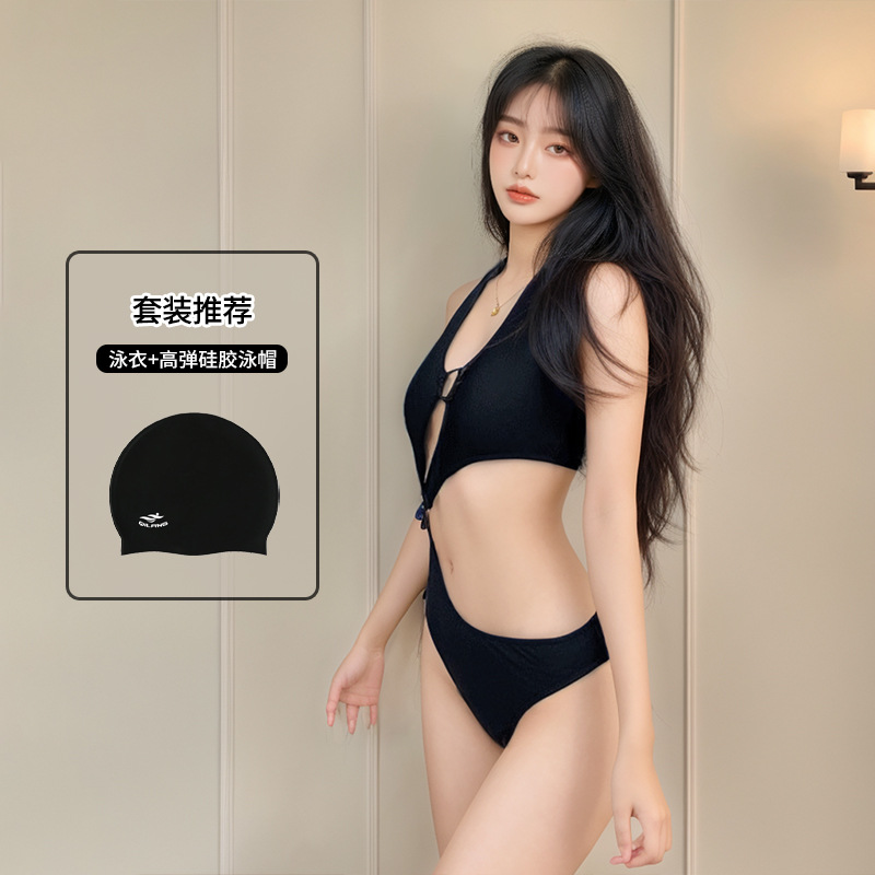 2025 nuevo bikini traje de baño de una pieza mujer negro sexy puro deseo vacaciones de alta gama chica caliente traje de baño de aguas termales mujer