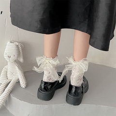 Lolita large butterfly cute soft lace ribbed knee-high socks for girls, Japanese-style sweet clover breathable thin version JK socks