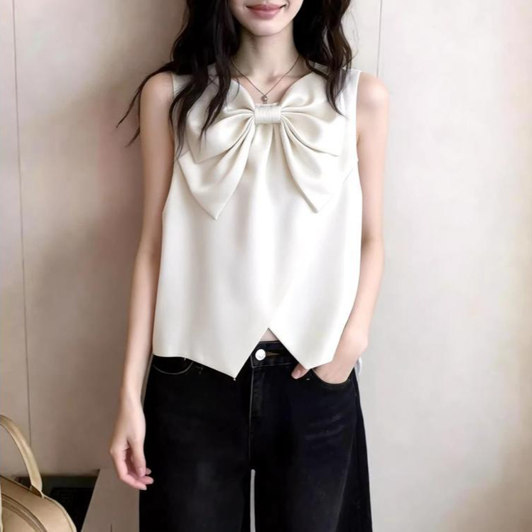 Gentle Style Bowknot Sleeveless Vest 2026 Spring/Summer High-End Versatile Slimming Top Beautiful Age-Reducing Blouse for Women