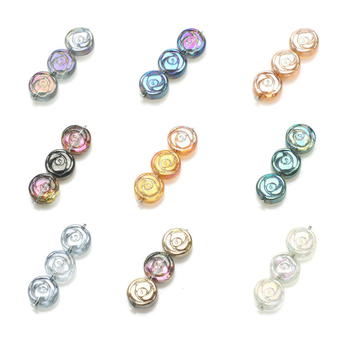 30pcs rose beads Diy accessories plating colorful roses 10 mm hole in glass beads bracelet earrings necklace accessory materials wholesale