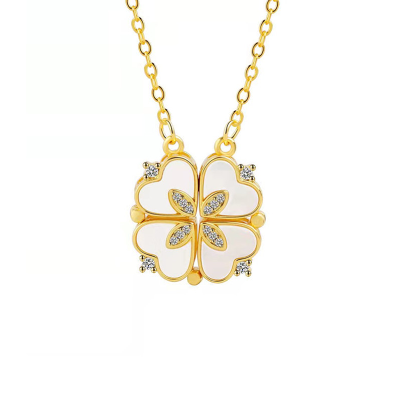 Sweet Pastoral Four Leaf Clover Titanium Steel Inlay Zircon Charms Pendant Necklace display picture 2