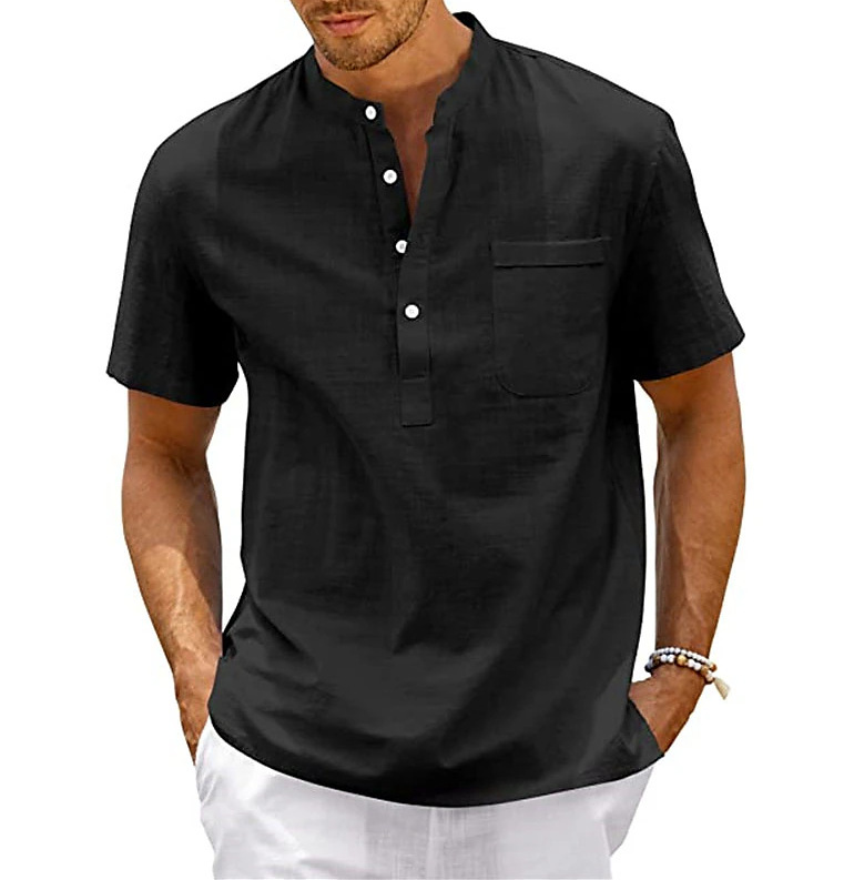 Men's Solid Color Streetwear Standing Collar Short Sleeve Loose Men's Tops display picture 14