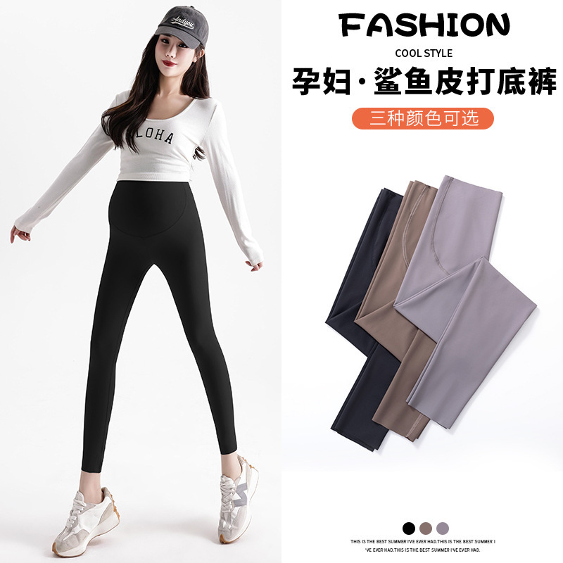 Real Shot Pregnant Women's Pants Shark Skin High Elastic Leggings 2024 Spring Wear Thin Women's Yoga Pants Outer Wear Barbie Pants