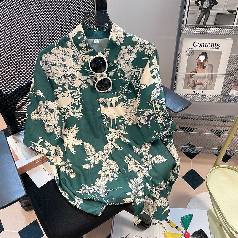 Floral Print Shirt Southeast Asia Loose Couple Print Short Sleeve Hawaiian Sunscreen T-Shirt Floral Print Shirt Southeast Asia Loose Couple Print Short Sleeve Hawaiian Sunscreen T-Shirt