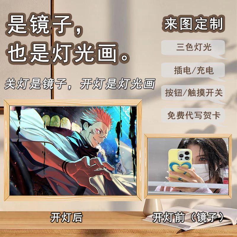 Five Enlightenment Spells Back to War Mirror Lighting Paintings Surrounding Creative Design Stereo Luminous Photo Frame Painting Night Light