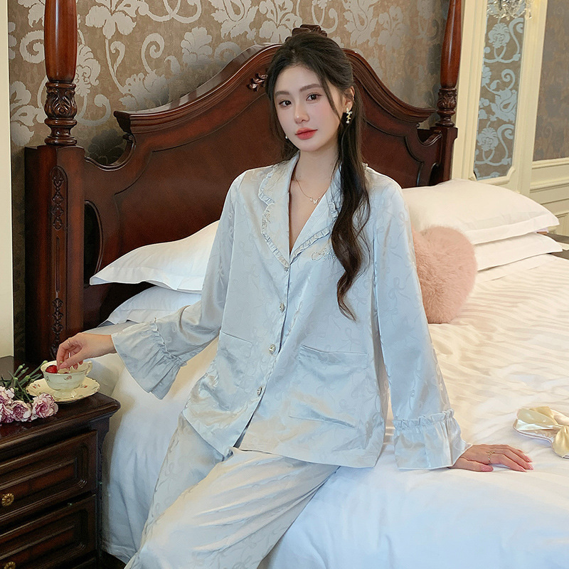 法式睡衣女士新款春季色丁高级感长袖长裤套装可外穿轻奢家居服|undefined