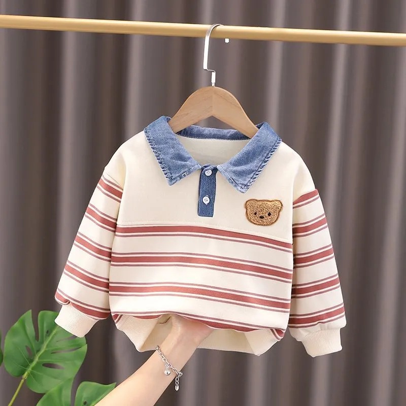Baby Winter Fleece Sweatshirt New Autumn/Winter Children Thin Fleece Thick Long Sleeve Boys and Girls Winter Outfit Warm Top