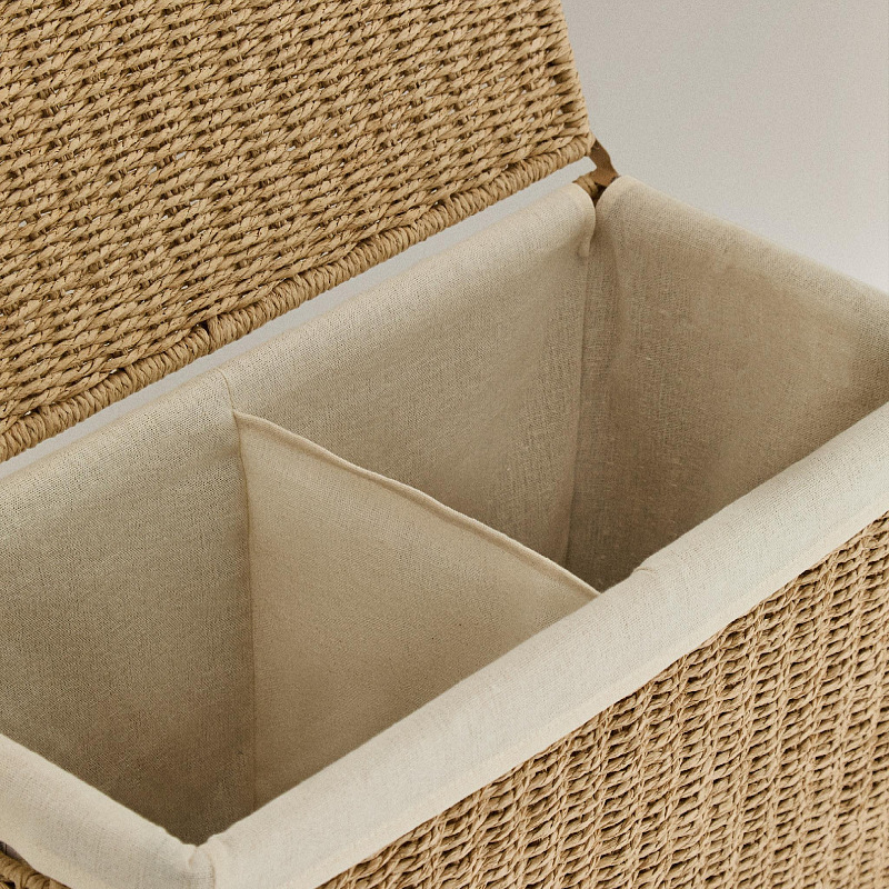 Cesta de lavandería de cuerda de papel trenzada, cesta de lavandería sucia, cesta de almacenamiento de ropa plegable doméstica transfronteriza grande