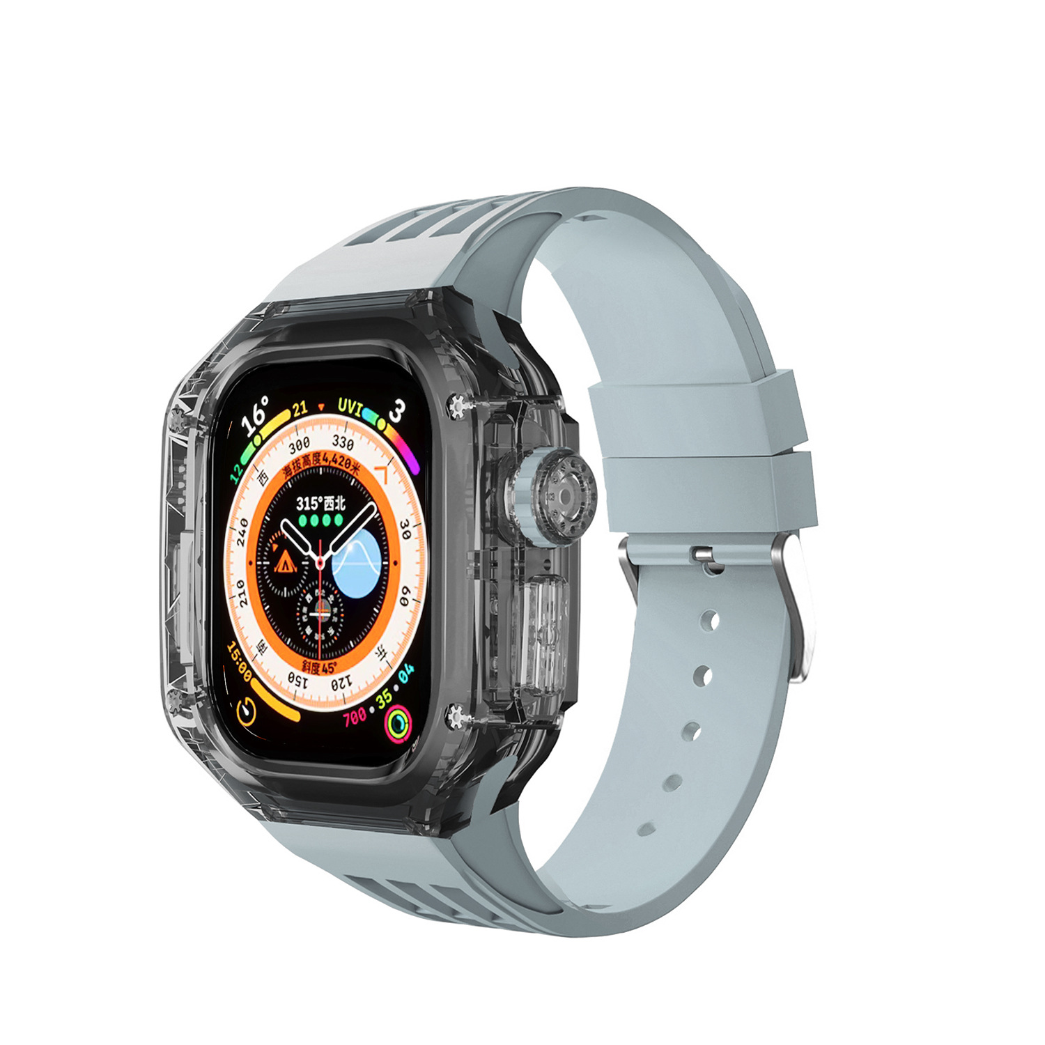 Correa de reloj iwatch aplicable Caja protectora transparente Apple 8 49MM Caja modificada Correa de caucho fluorado Hebilla Richard