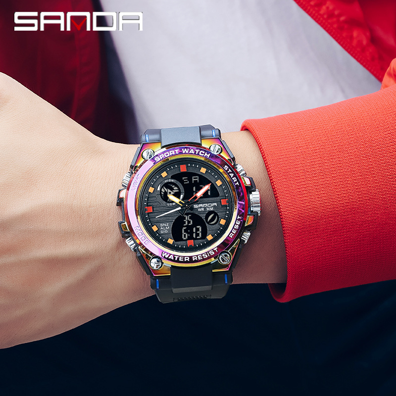 SANDA 739 colorido multifuncional impermeable reloj deportivo electrónico e-commerce de una sola pieza de generación de reloj deportivo mágico