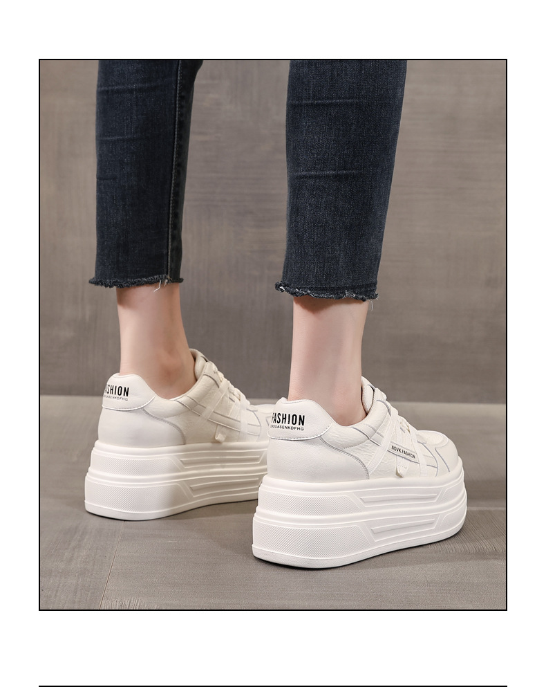 Giày sneaker nữ chunky đế dày trắng đa năng HJ5003, tăng chiều cao 9.5 cm — Màu be đen chi tiết 12