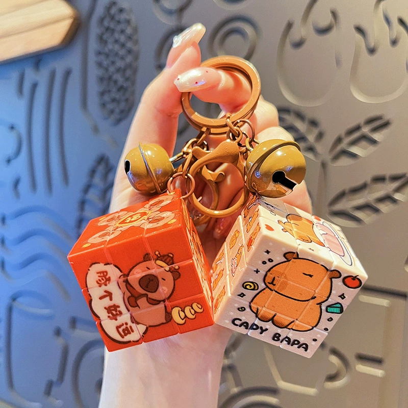 Ключница с капибарой в стиле Рубика, милый мультяшный брелок с капибарой, креативный подарок для пары, маленький аксессуар для сумки
