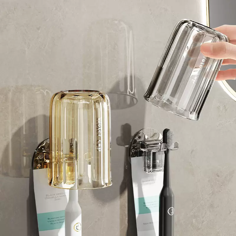 牙杯牙刷置物架壁挂式免打孔卫生间电动牙具漱口杯架子家庭套装