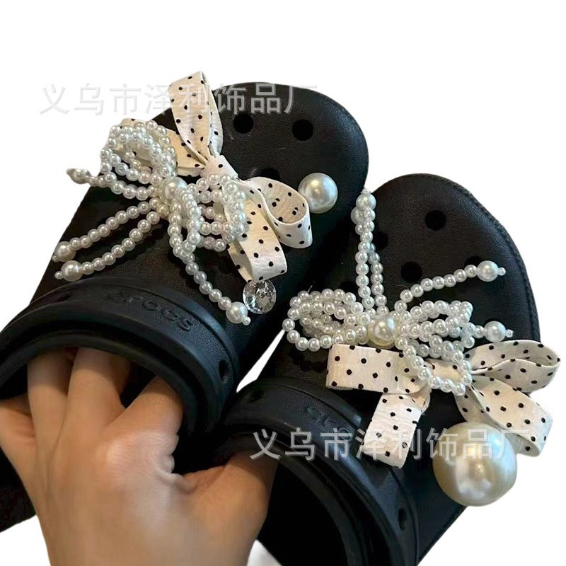 厂家珍珠蝴蝶结洞洞鞋鞋花鞋扣华丽芭蕾鞋风DIY鞋配饰可拆卸鞋扣