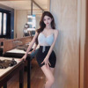 Lace suspender low cut bottom skirt design with a fashionable hip wrap dress