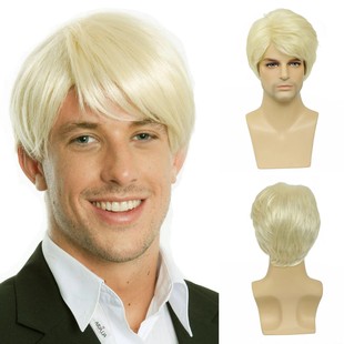 2023 cross-border popular European and American men's wig oblique bangs Golden short straight hair Halloween high temperature silk golden men's hair