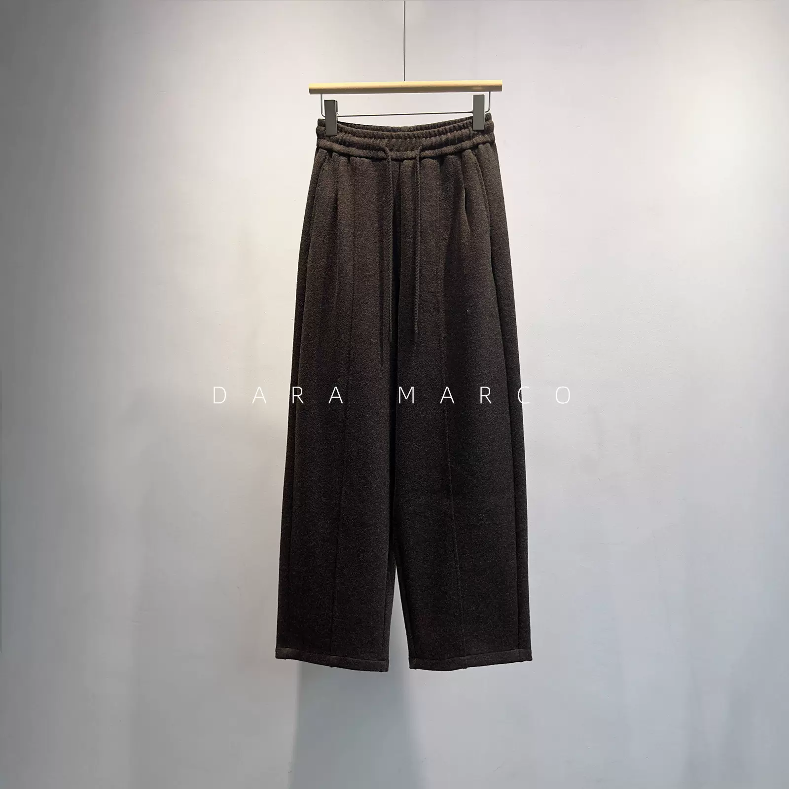 慵懒针织~羊毛混纺颗粒毛呢感弹力松紧腰阔腿休闲长裤女秋冬百搭