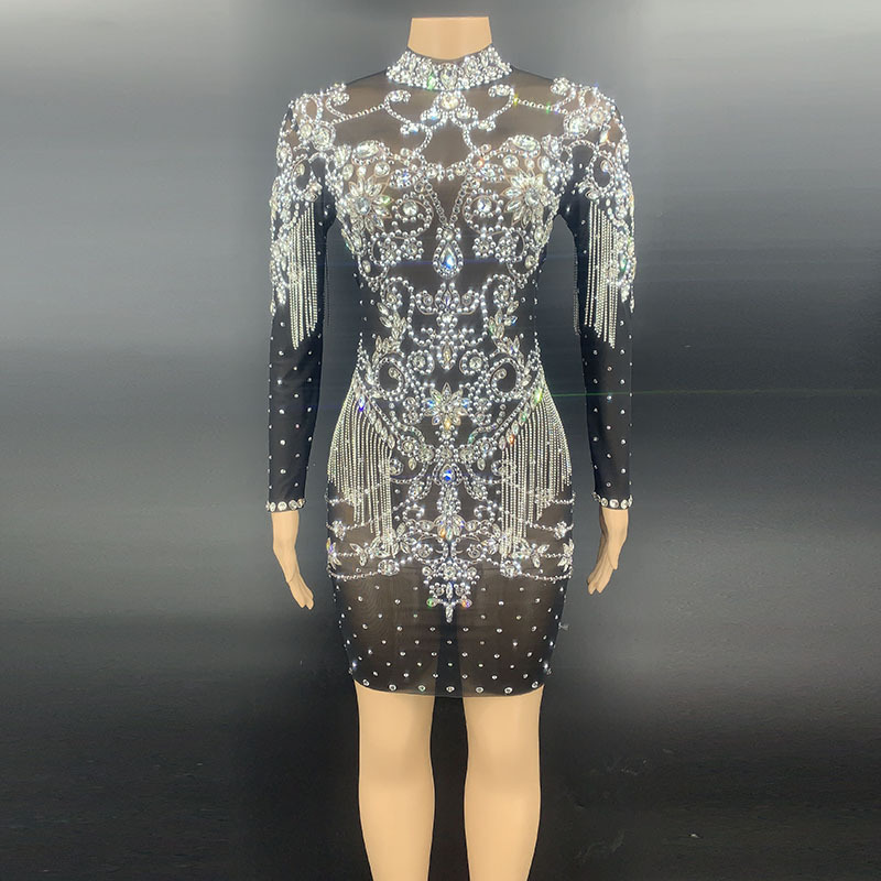 Birthday Costume Luxury Gift Black Mesh Sexy Dress Club Dress Dress Cocktail Party