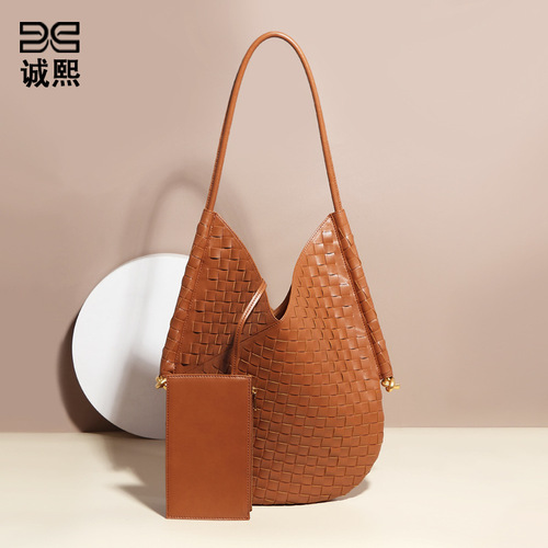 Vintage Large Capacity Parent-and-Child Shoulder Bag Handwoven Fashion Women's Handbag Casual Versatile Crossbody Tote